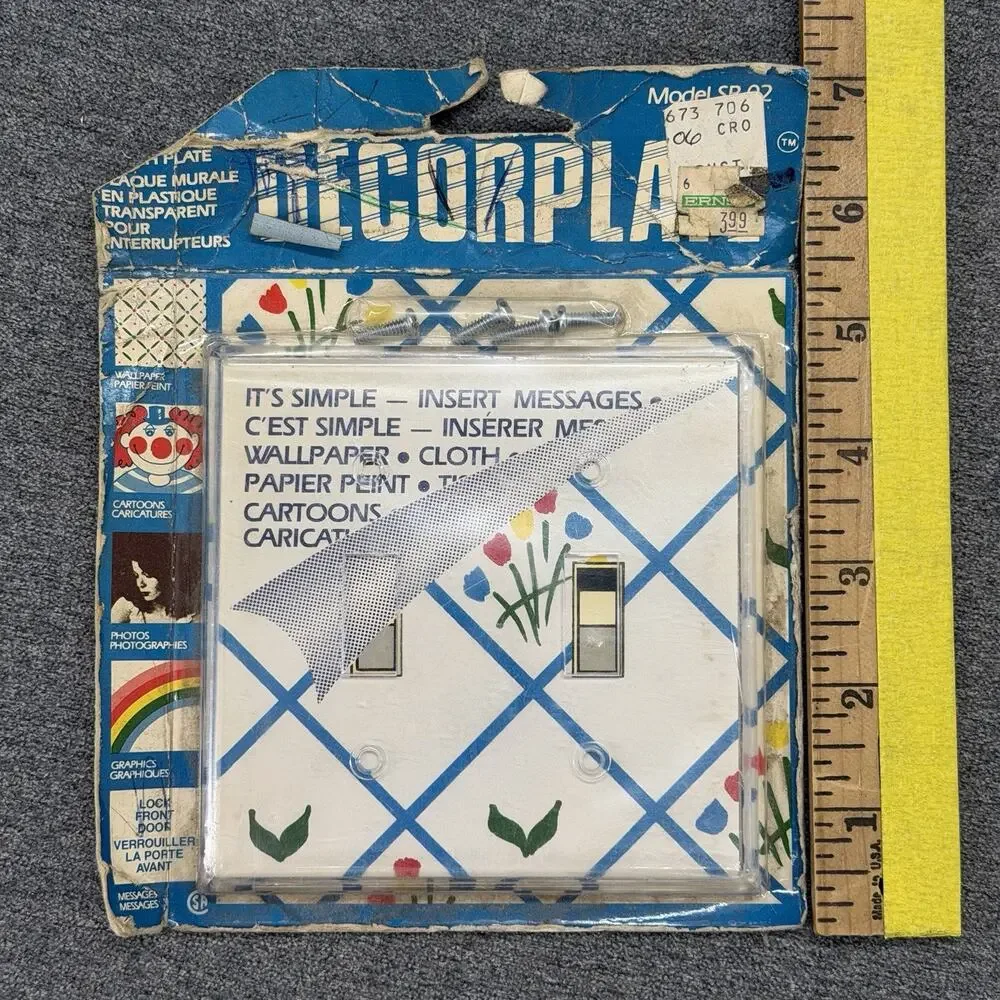 Vintage Decorplate Clear Plastic Light Switch Plate Cover Wallpaper Insert NOS